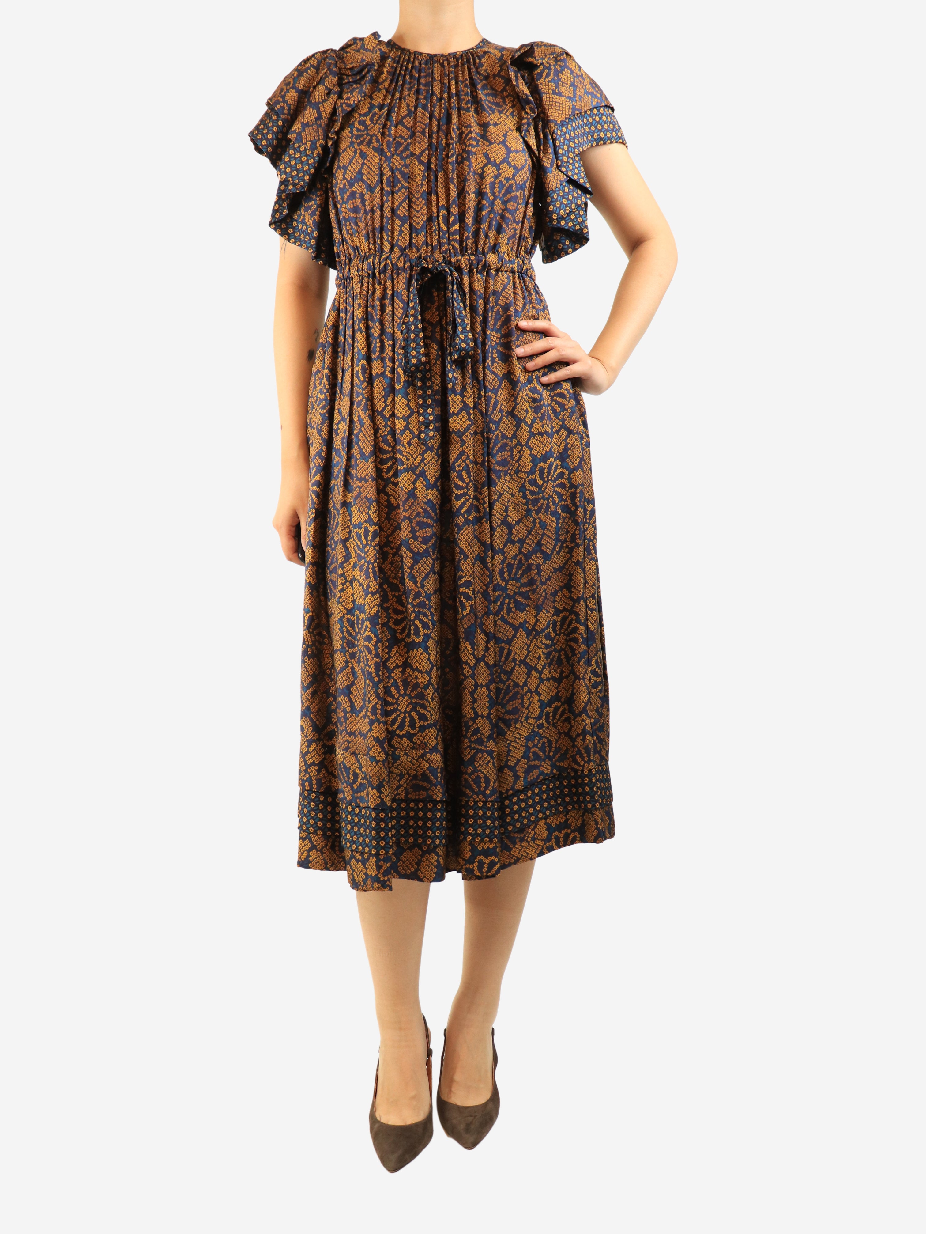 Blue silk-blend midi dress - size UK 8