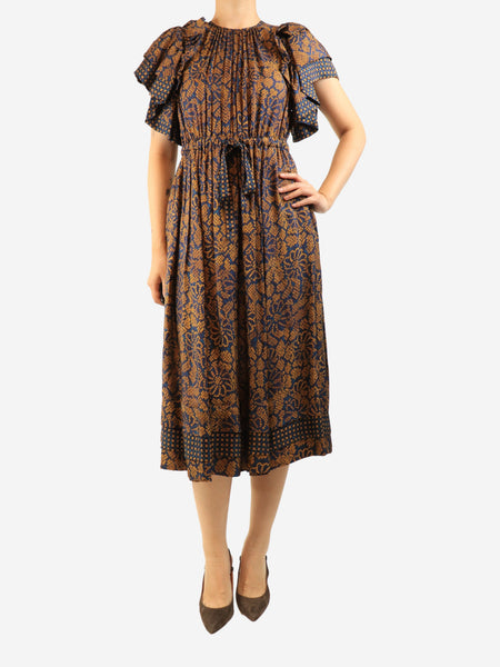 Blue silk-blend midi dress - size UK 8 product image