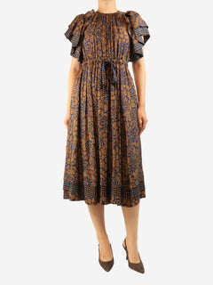Blue silk-blend midi dress - size UK 8