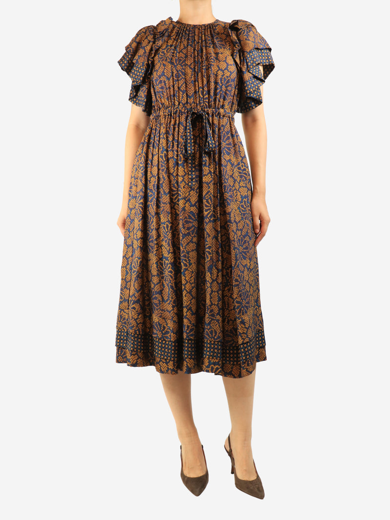 Blue silk-blend midi dress - size UK 8