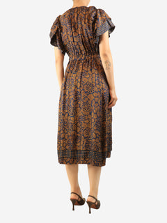 Blue silk-blend midi dress - size UK 8
