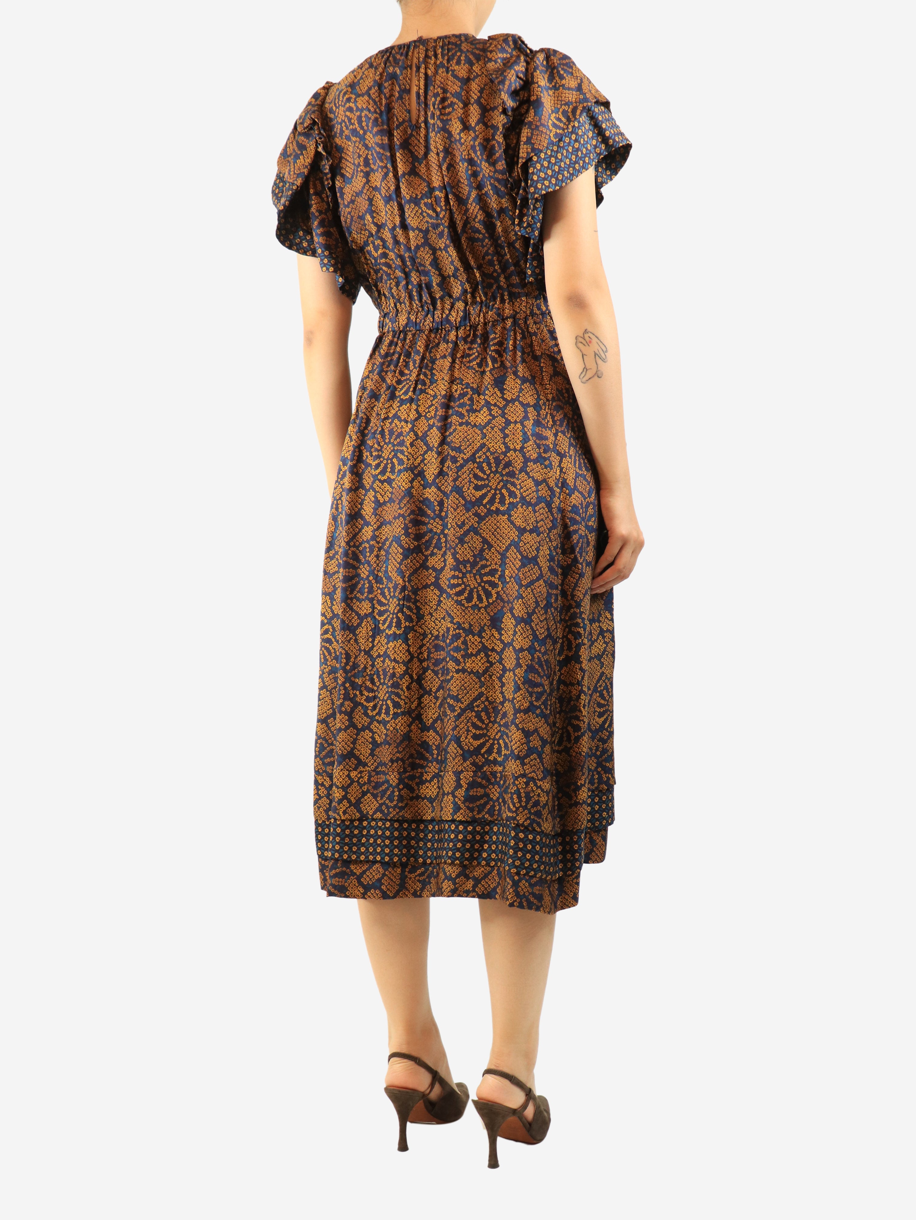 Blue silk-blend midi dress - size UK 8