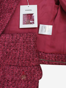 Chanel Pink tweed jacket and slit skirt set - size UK 6
