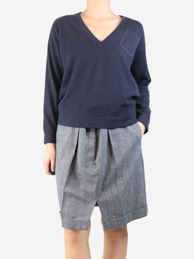 Dark blue cashmere v-neck pocket jumper - size M Knitwear Brunello Cucinelli 