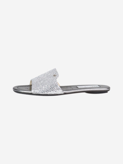 Silver glitter flat open toe sandals - size EU 37