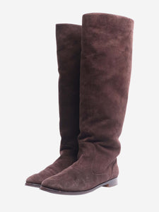 Manolo Blahnik Brown suede fur-lined knee-high boots - size EU 40