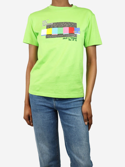 Bright green short-sleeved graphic t-shirt - size XXS Tops Dolce & Gabbana 