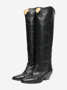 Isabel Marant Black leather knee-high cowboy boots - size EU 39 (UK 6)