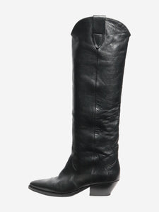 Isabel Marant Black leather knee-high cowboy boots - size EU 39 (UK 6)