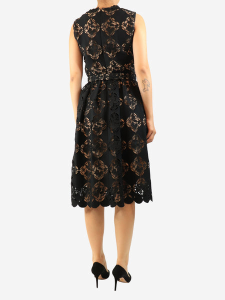 Black sleeveless lace belted midi dress - size UK 10 alternate image