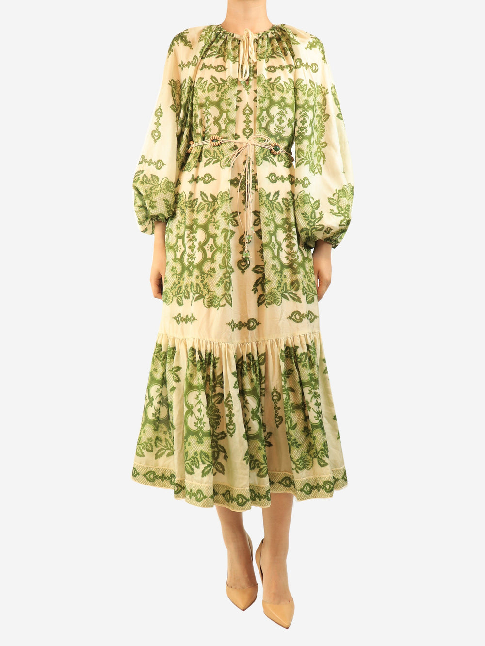 Green silk printed flowy dress - size UK 10 Dresses Zimmermann 