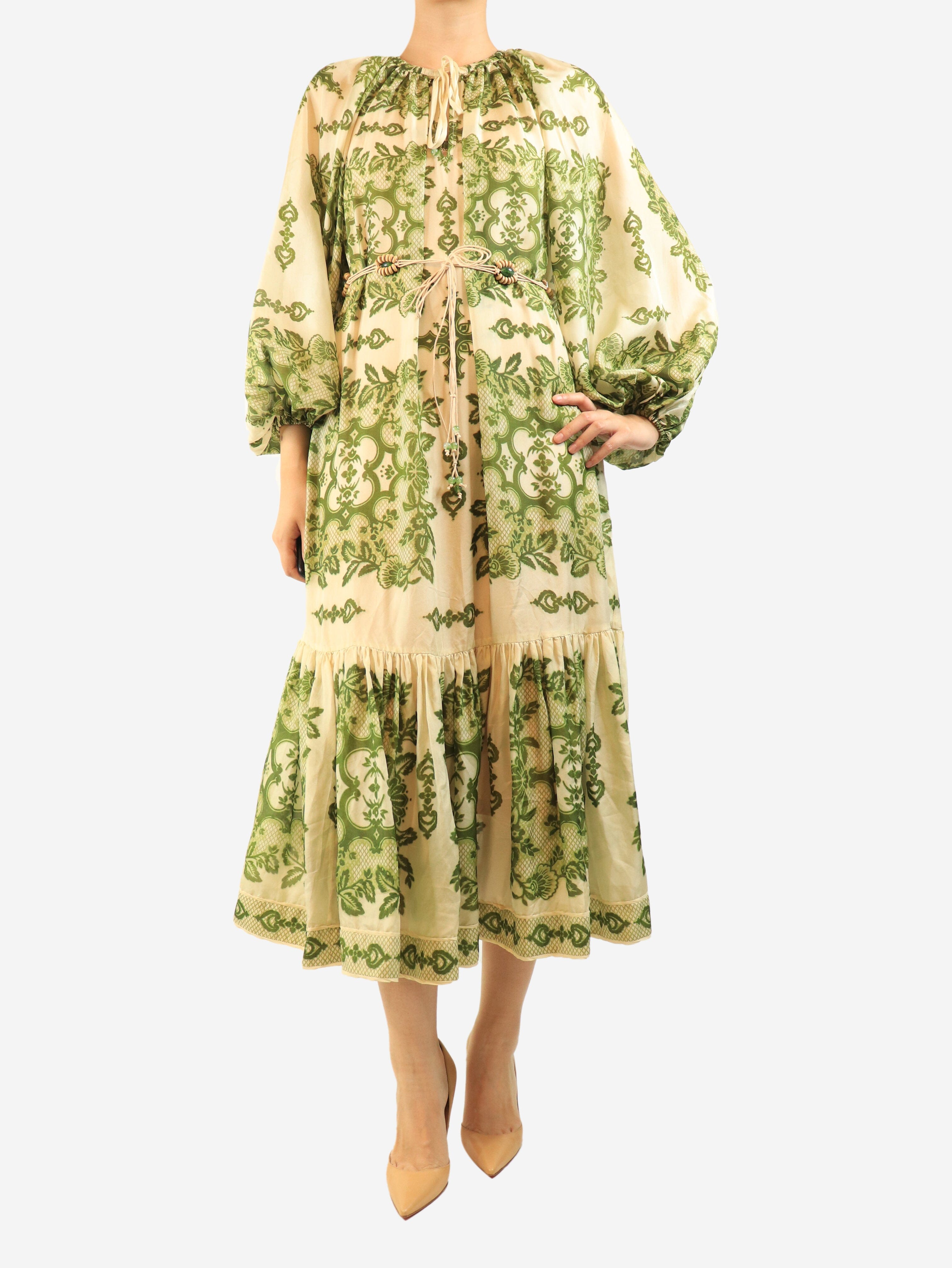 Green silk printed flowy dress - size UK 10 Dresses Zimmermann 