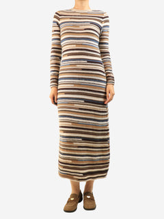 Brown striped knit dress - size S