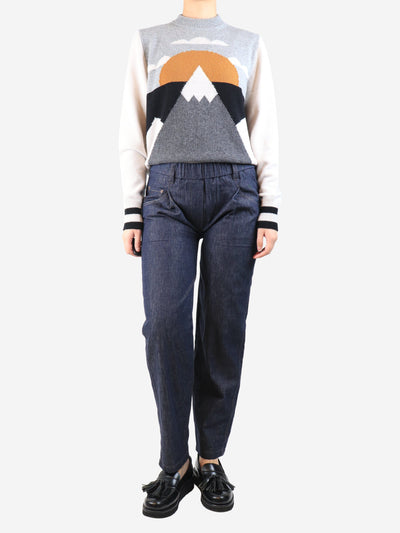 Indigo elasticated denim trousers - size UK 8 Trousers Brunello Cucinelli 