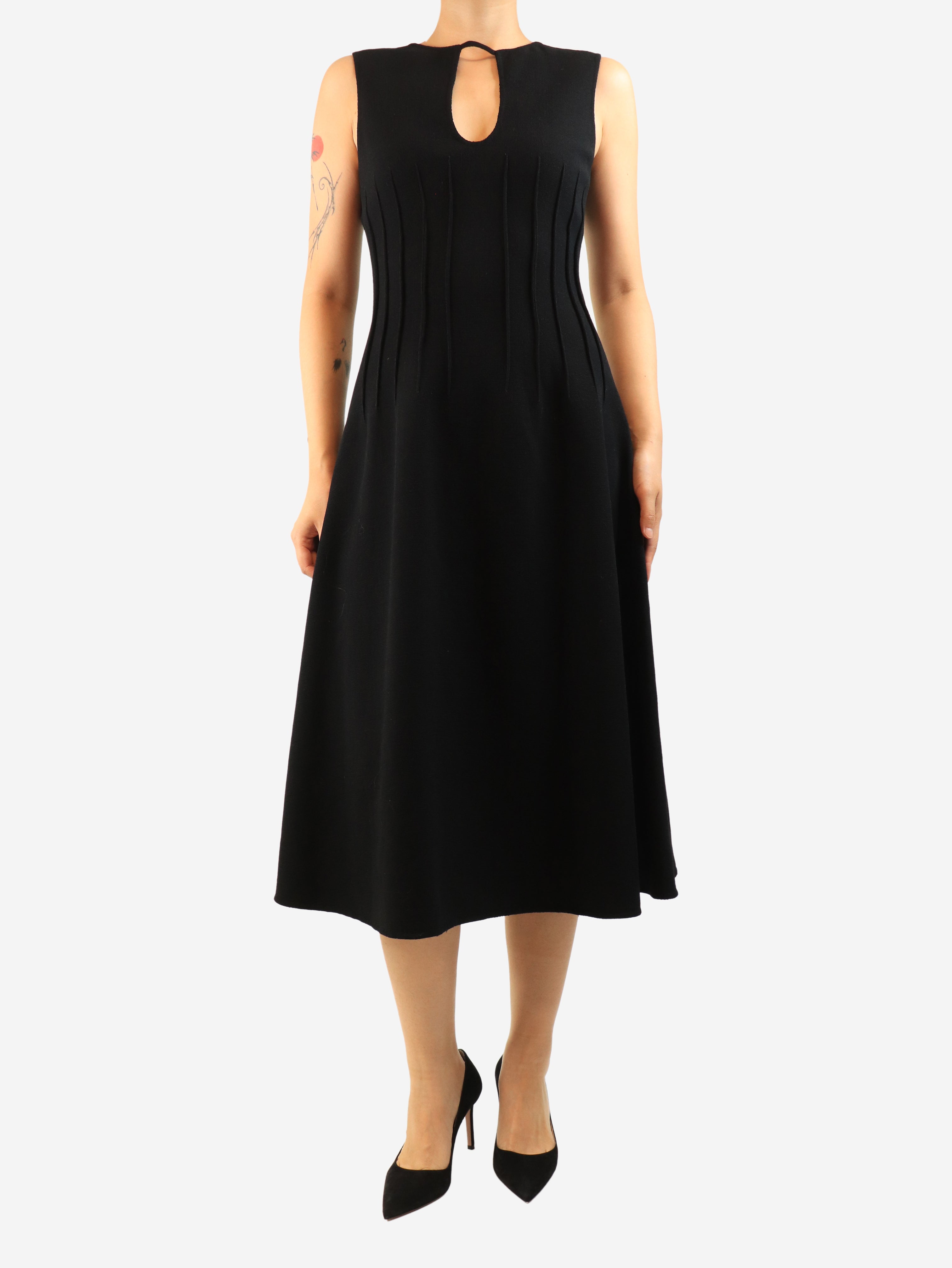 Black sleeveless cut-out midi dress - size UK 10