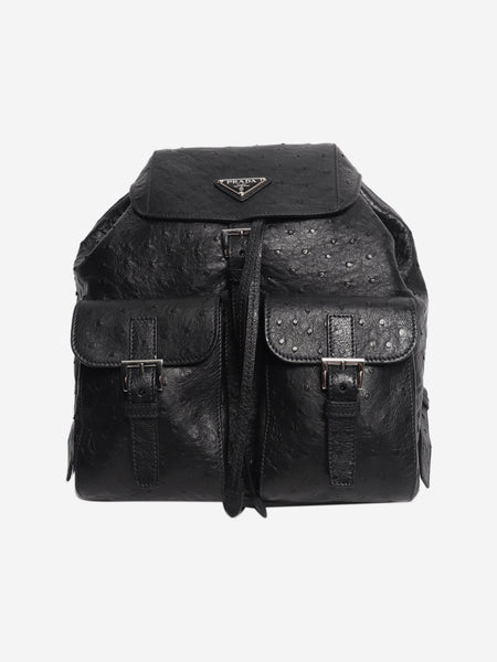Black ostrich leather backpack product image
