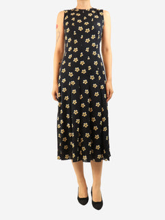 Black and yellow sleeveless floral silk dress - size UK 10 Dresses Oscar De La Renta 