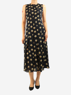 Black and yellow sleeveless floral silk dress - size UK 10 Dresses Oscar De La Renta 
