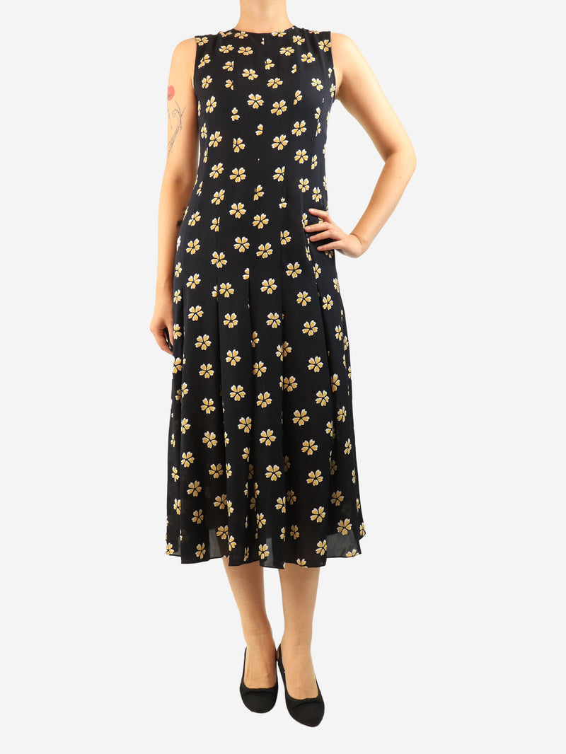 Black and yellow sleeveless floral silk dress - size UK 10 Dresses Oscar De La Renta 