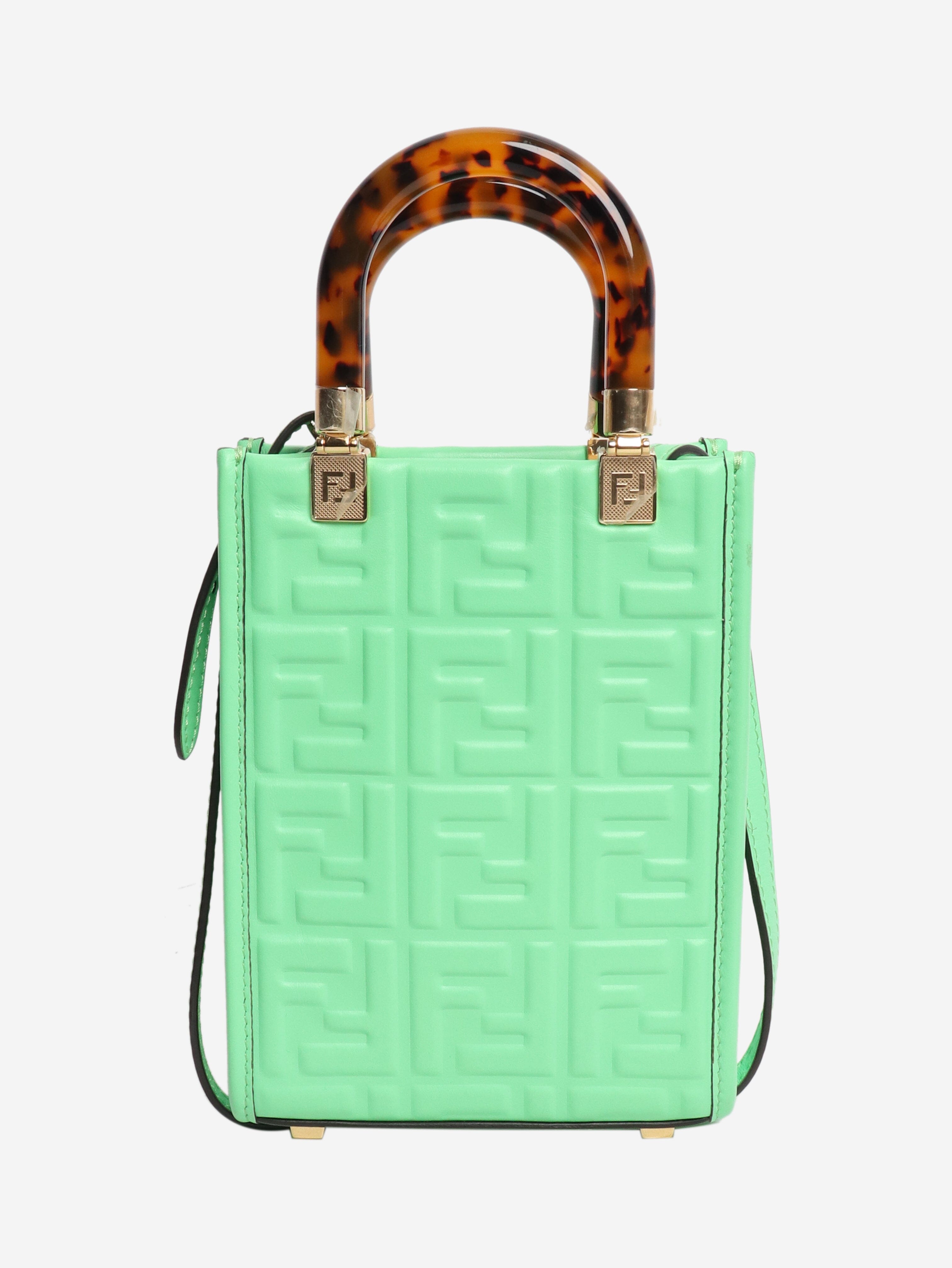 Green FF embossed mini tote Shoulder bags Fendi 
