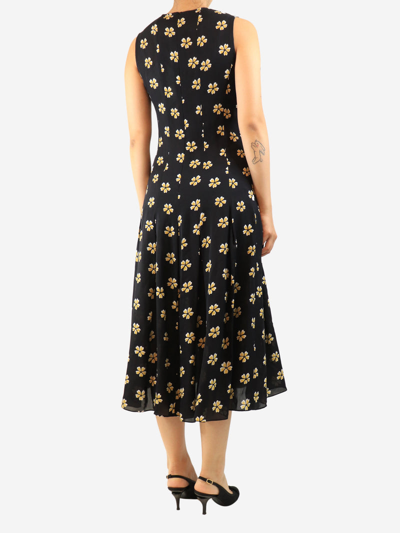 Black and yellow sleeveless floral silk dress - size UK 10 Dresses Oscar De La Renta 
