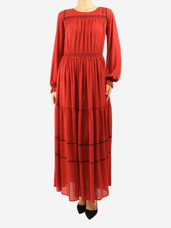Red long sleeve midi dress - size UK 8