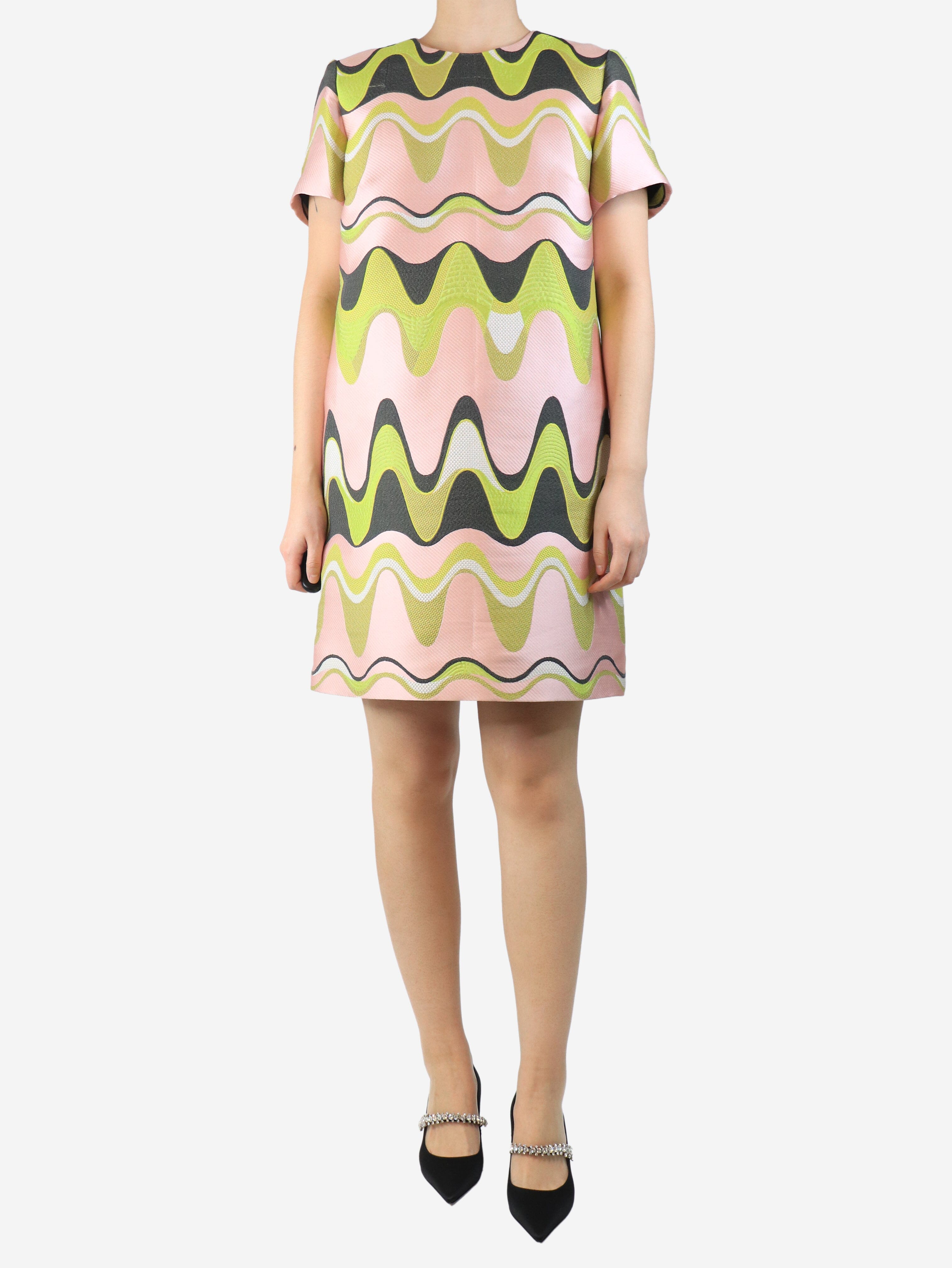 Pink and green wave jacquard shift dress - size UK 14 Dresses Pucci 
