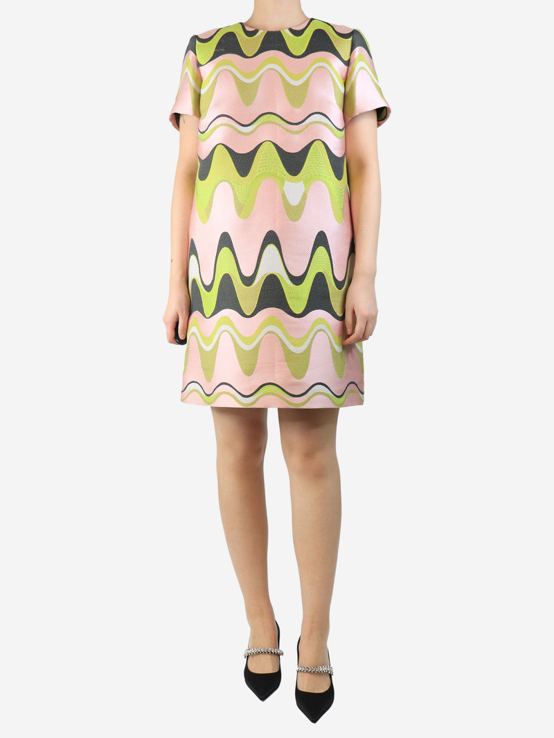 Pink and green wave jacquard shift dress - size UK 14 Dresses Pucci 