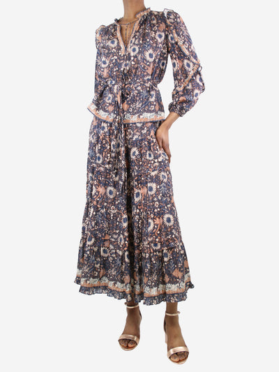 Blue floral-printed blouse and midi skirt set - size UK 6 Sets Ulla Johnson 