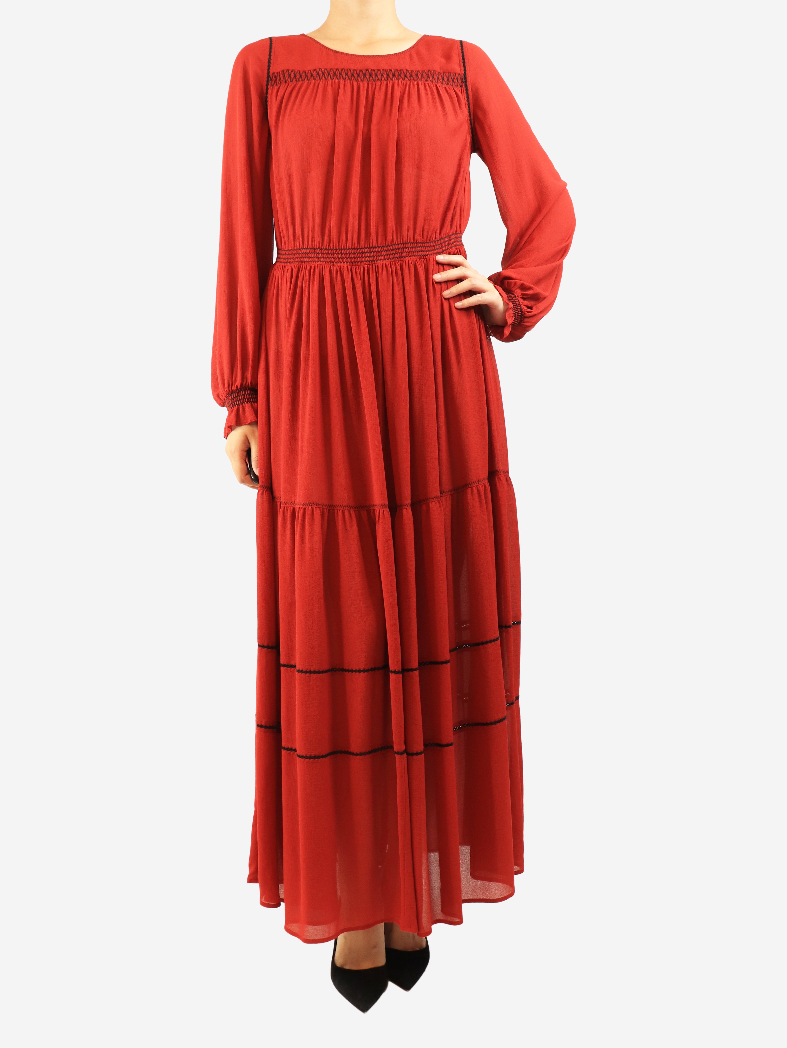 Red long sleeve midi dress - size UK 8