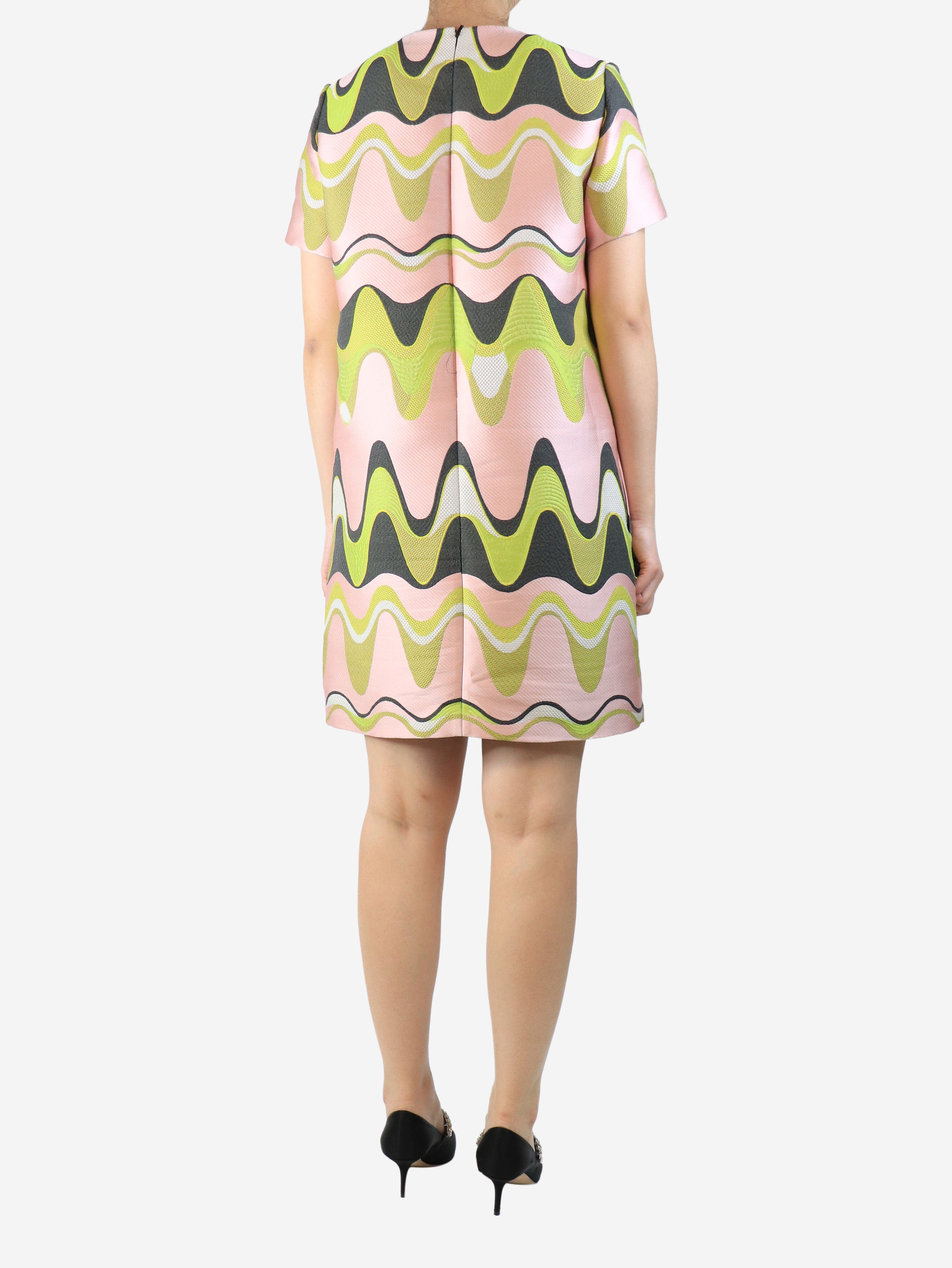 Pink and green wave jacquard shift dress - size UK 14 Dresses Pucci 