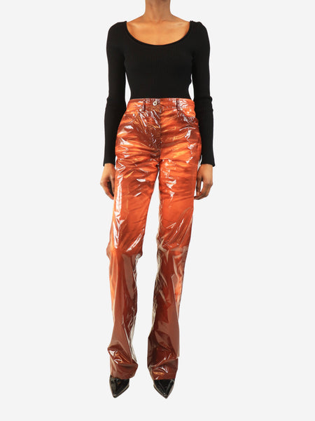 Brown vinyl coated trousers - size UK 6 alternate image