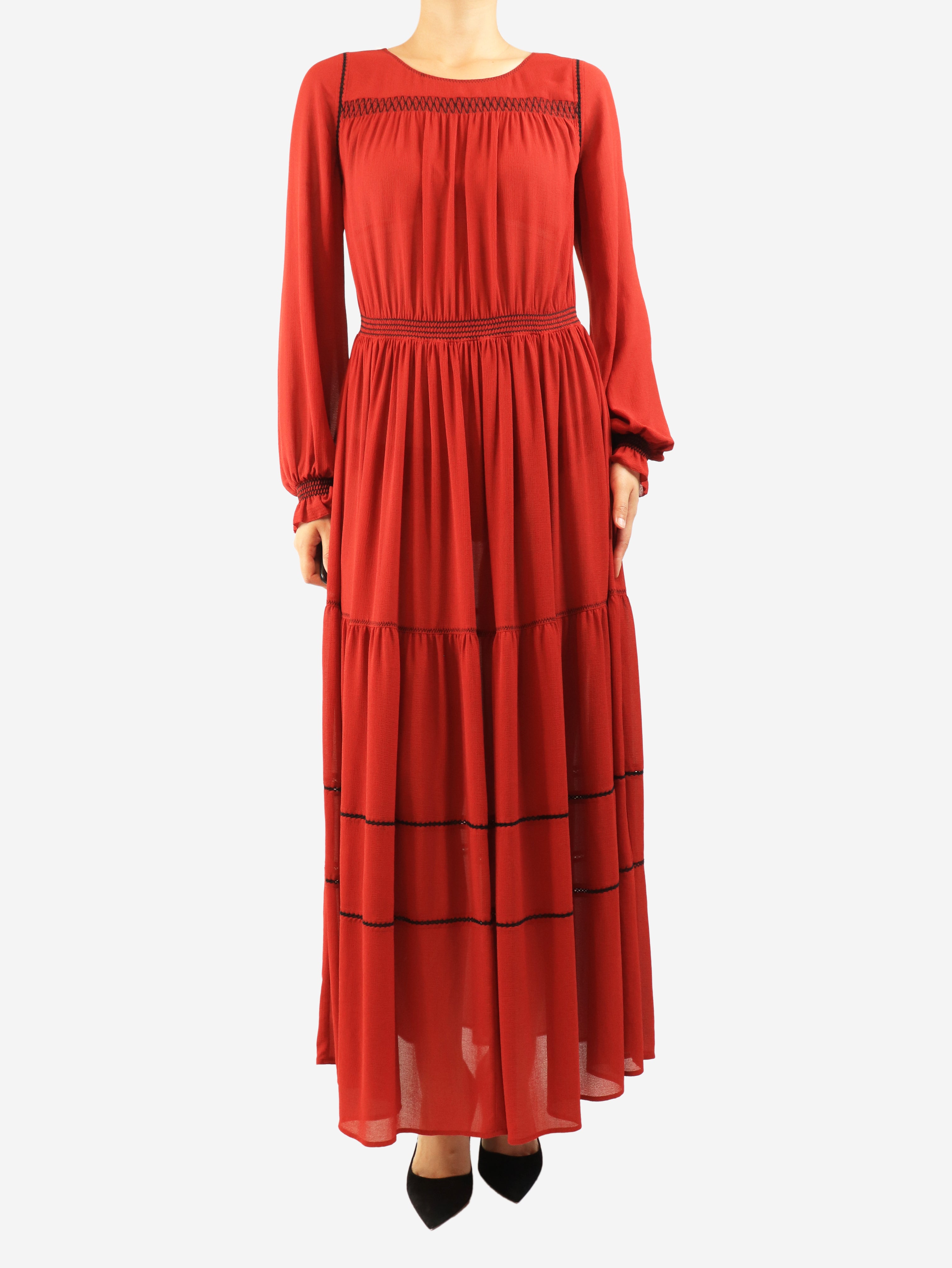 Red long sleeve midi dress - size UK 8