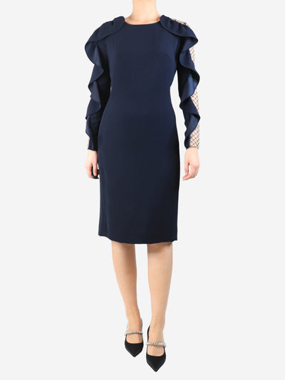 Navy blue ruffled midi dress - size UK 10 Dresses Jenny Packham 