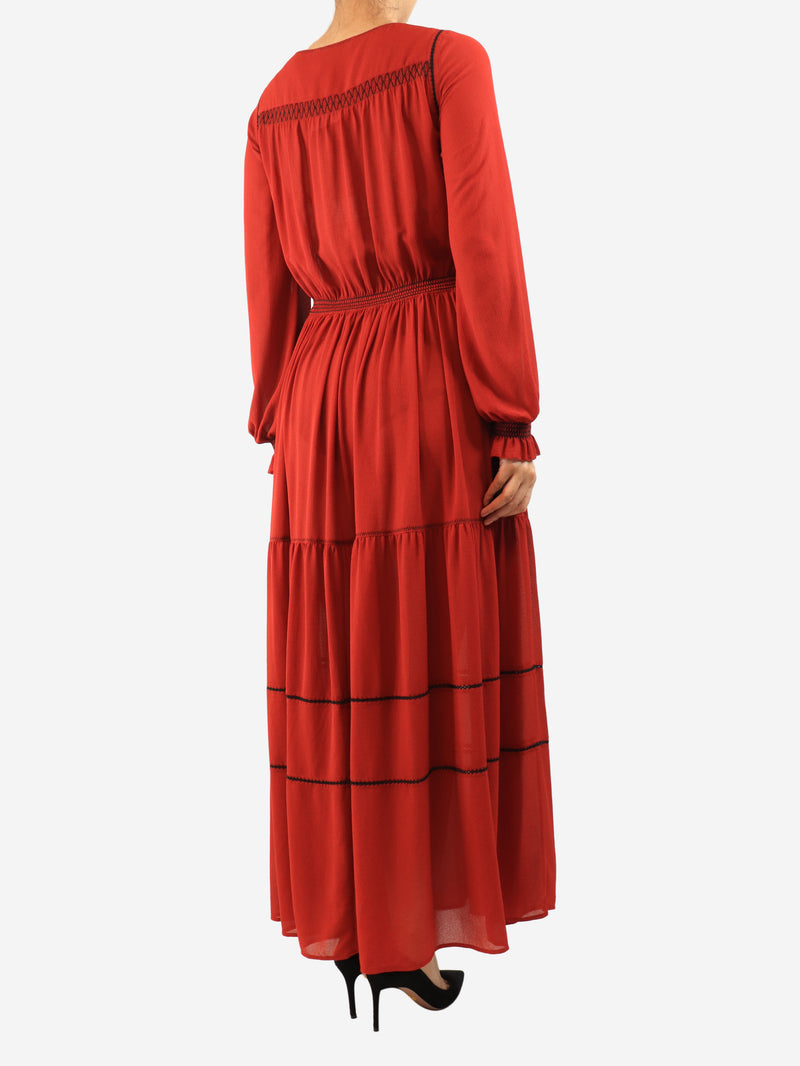 Red long sleeve midi dress - size UK 8