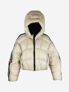 Moncler x Adidas Originals Ivory hooded puffer jacket - size UK 6