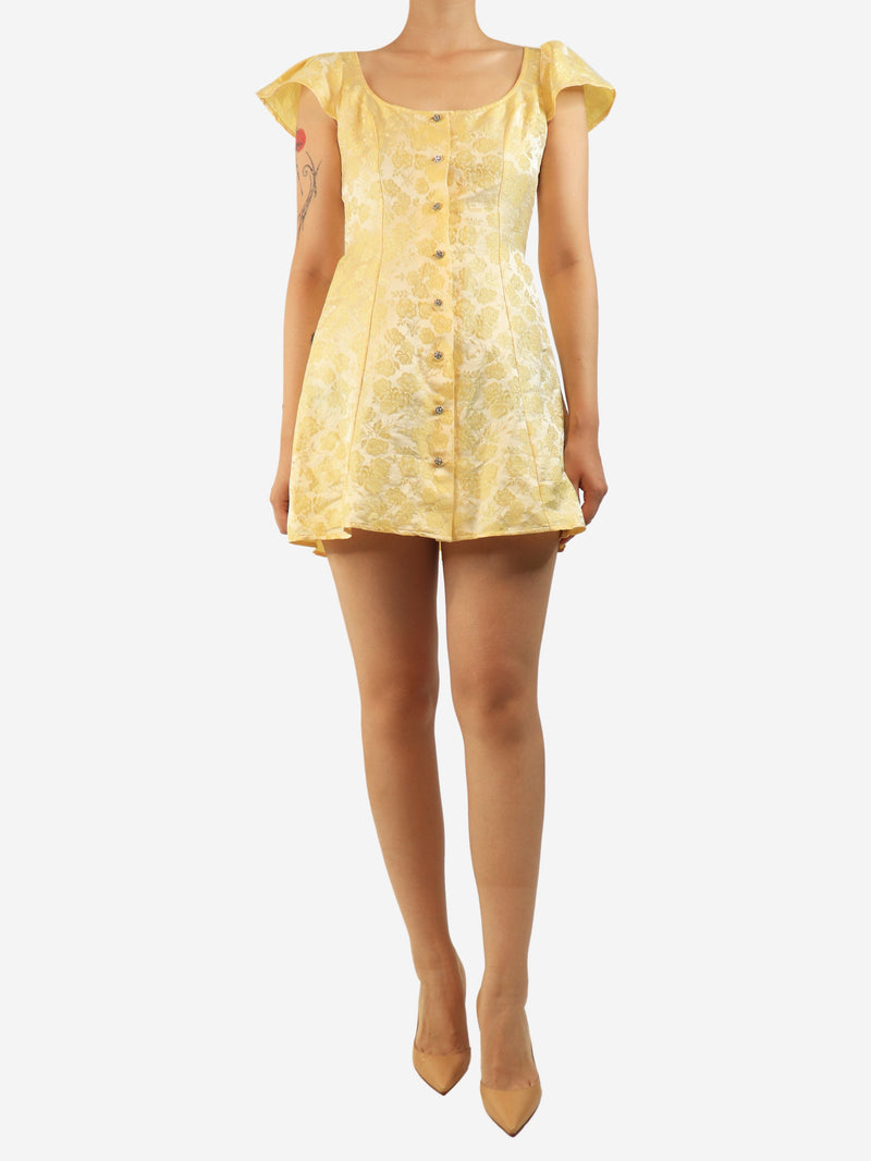 Yellow jacquard floral mini dress - size UK 8 Dresses Markarian 