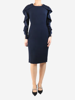 Navy blue ruffled midi dress - size UK 10 Dresses Jenny Packham 