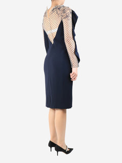 Navy blue ruffled midi dress - size UK 10 Dresses Jenny Packham 