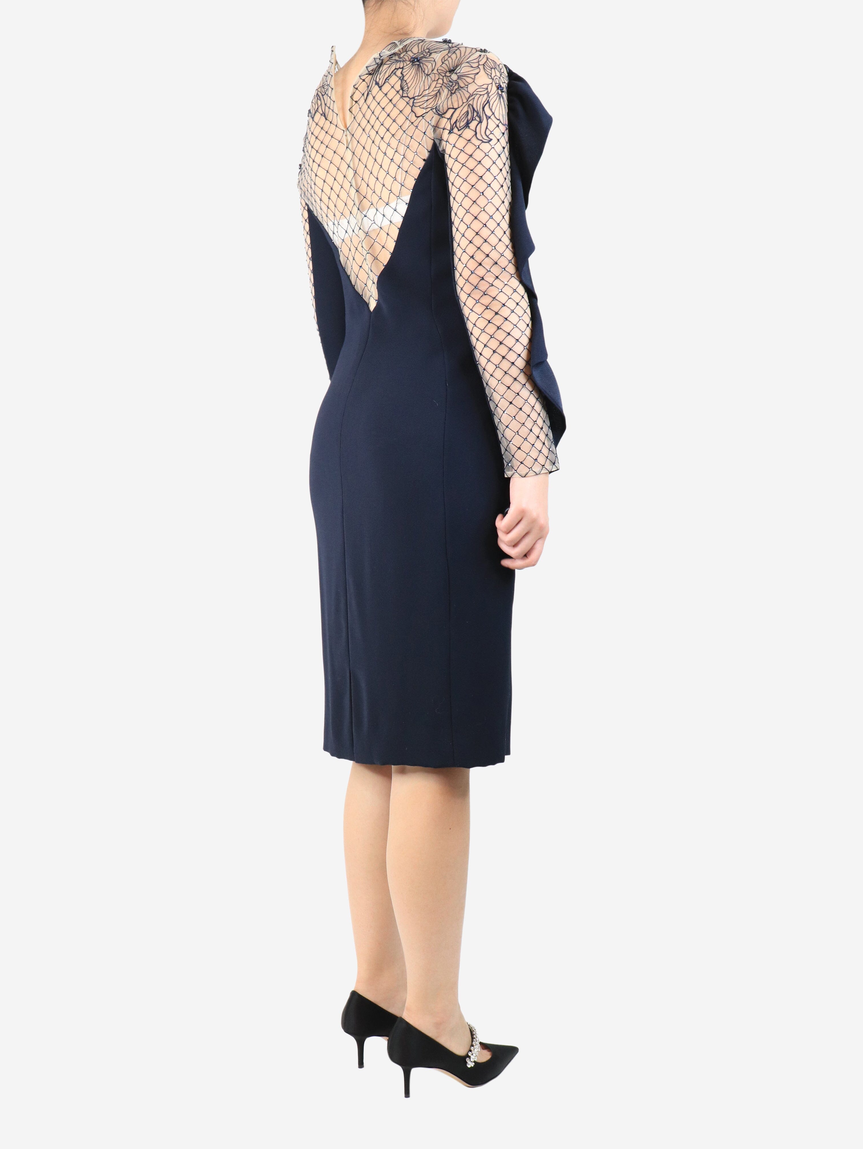 Navy blue ruffled midi dress - size UK 10 Dresses Jenny Packham 