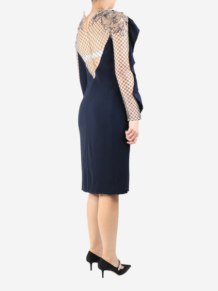 Navy blue ruffled midi dress - size UK 10 alternate image