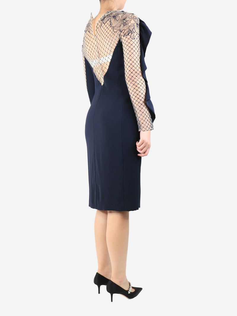 Navy blue ruffled midi dress - size UK 10 Dresses Jenny Packham 