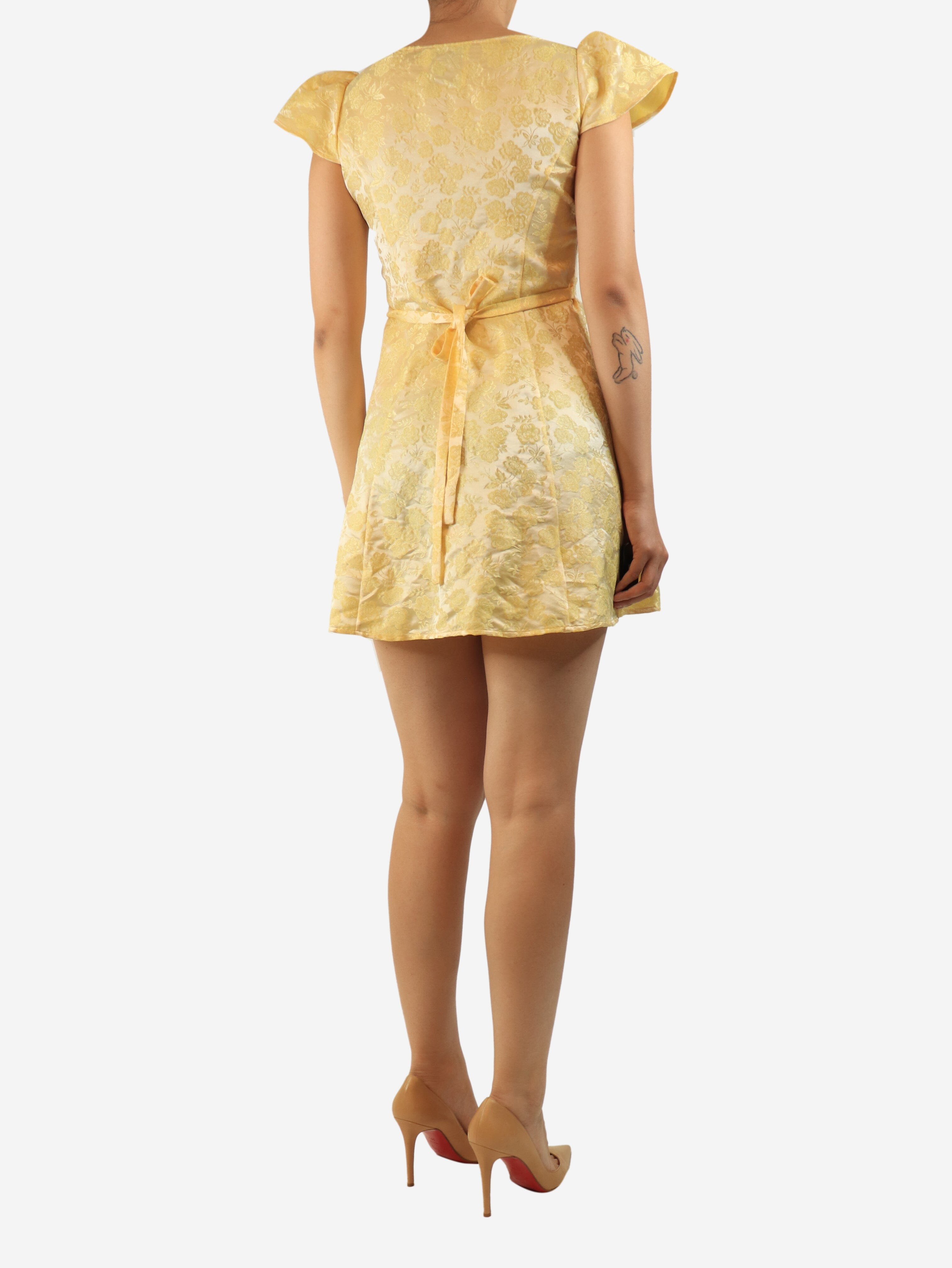 Yellow jacquard floral mini dress - size UK 8 Dresses Markarian 
