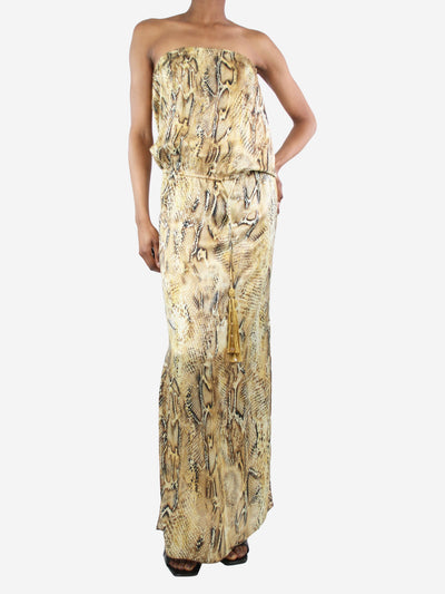 Brown strapless snake print dress - size UK 8 Dresses Marie France Van Damme 