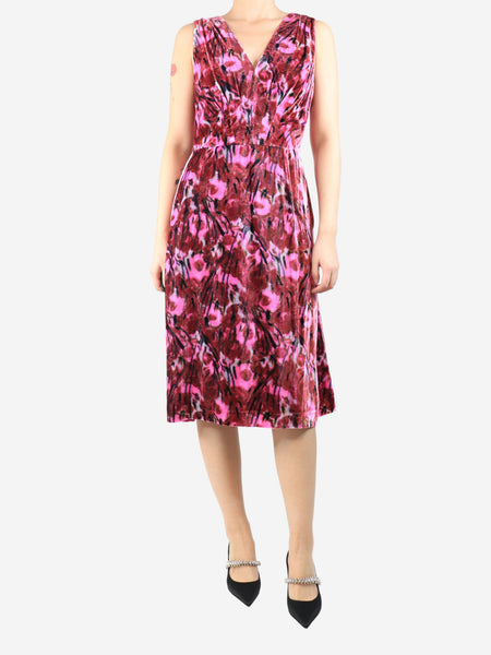 Pink sleeveless velvet midi dress - size UK 10 product image