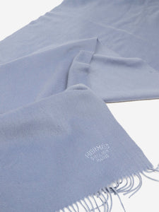 Hermes Light blue fringed cashmere scarf