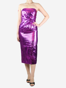 16 Arlington Purple metallic strapless midi dress - size UK 8