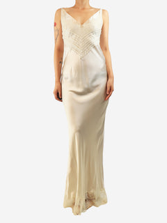 Cream satin lace maxi dress - size UK 8 Dresses Trussardi 