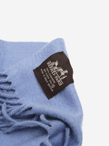 Hermes Light blue fringed cashmere scarf