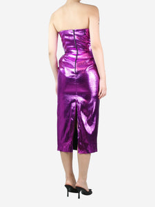 16 Arlington Purple metallic strapless midi dress - size UK 8